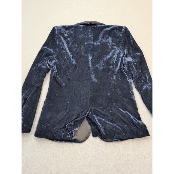 G.I.L.I. Womens Blue Velvet Blazer SZ 6 Black Satin Shawl Lapel Holiday Glam - Picture 10 of 14
